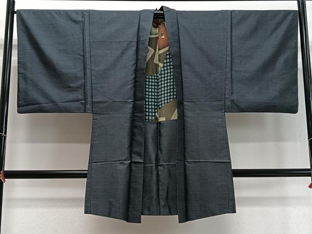 平和屋着物∞男性　長羽織　本場大島紬　格子文　正絹　逸品　CABD4539ua