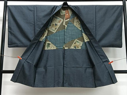 平和屋着物∞男性　長羽織　本場大島紬　格子文　正絹　逸品　CABD4539ua