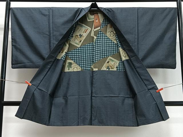 平和屋着物∞男性　長羽織　本場大島紬　格子文　正絹　逸品　CABD4539ua