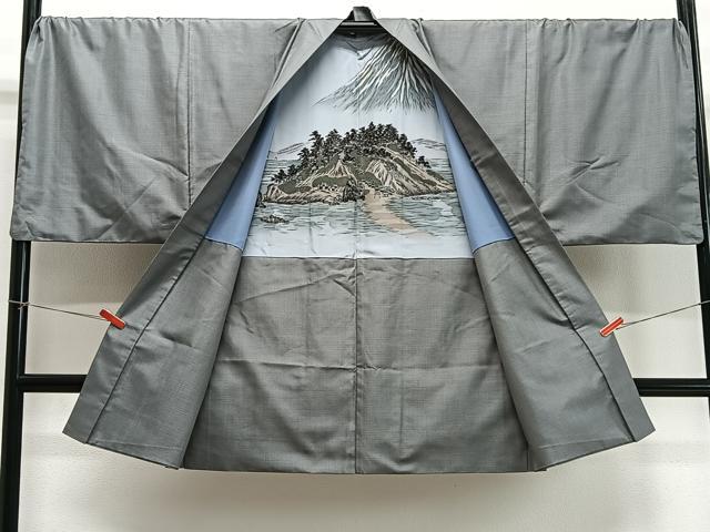 平和屋着物∞男性　長羽織　お召地　蚊絣　正絹　逸品　CABD4545ua