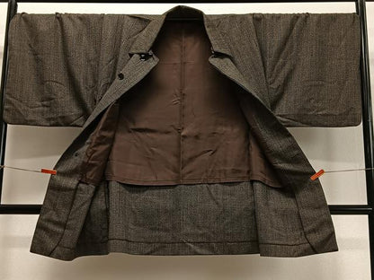 平和屋着物∞男性　和装コート　角袖　霞文　ロング丈　ウール　CABD4548ua