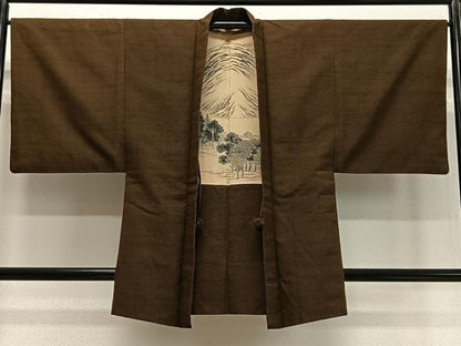 平和屋着物∞男性　羽織　紬地　憲法色　正絹　逸品　CABD4549ua