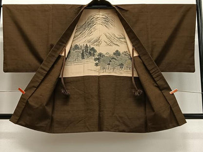 平和屋着物∞男性　羽織　紬地　憲法色　正絹　逸品　CABD4549ua