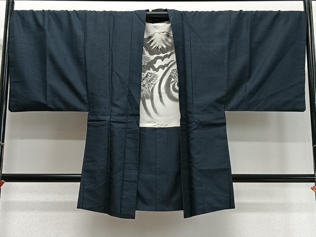 平和屋着物∞男性　長羽織　紬地　80亀甲　総詰め　正絹　逸品　CABD4551ua