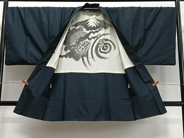 平和屋着物∞男性　長羽織　紬地　80亀甲　総詰め　正絹　逸品　CABD4551ua