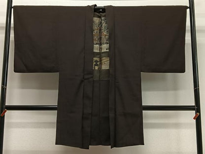 平和屋着物∞男性　長羽織　赤墨色　正絹　逸品　CABD4552ua