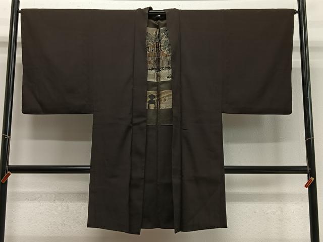 平和屋着物∞男性　長羽織　赤墨色　正絹　逸品　CABD4552ua