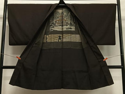 平和屋着物∞男性　長羽織　赤墨色　正絹　逸品　CABD4552ua