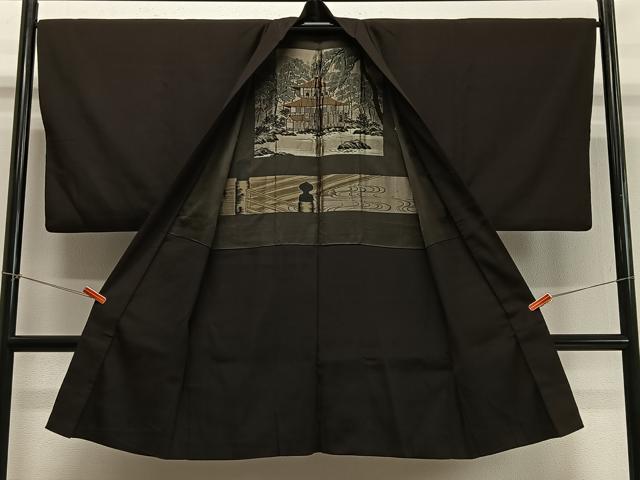 平和屋着物∞男性　長羽織　赤墨色　正絹　逸品　CABD4552ua