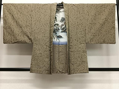平和屋着物∞男性　羽織　髭紬地　利休茶色　正絹　逸品　CABD4553ua