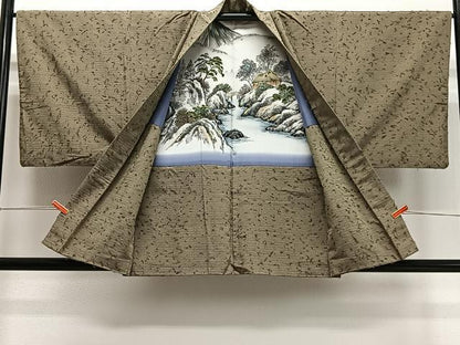 平和屋着物∞男性　羽織　髭紬地　利休茶色　正絹　逸品　CABD4553ua