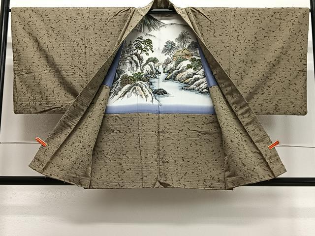 平和屋着物∞男性　羽織　髭紬地　利休茶色　正絹　逸品　CABD4553ua