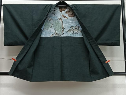 平和屋着物∞男性　羽織　紬地　虫襖色　正絹　逸品　CABD4557ua