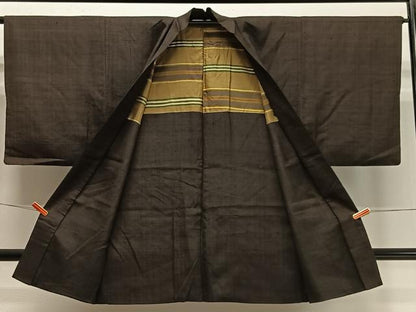平和屋着物∞男性　長羽織　紬地　赤墨色　正絹　逸品　CABD4558ua