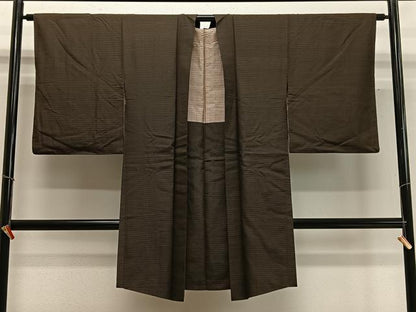 平和屋着物∞長羽織　紬地　縞　正絹　逸品　CABD4559ua