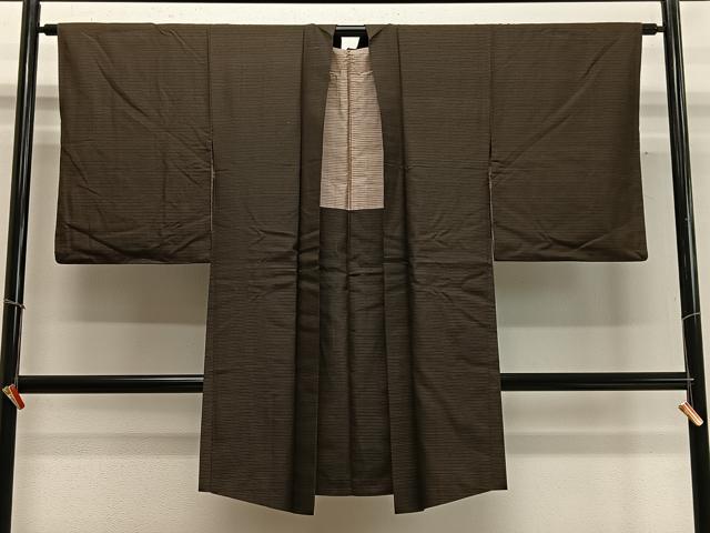 平和屋着物∞長羽織　紬地　縞　正絹　逸品　CABD4559ua