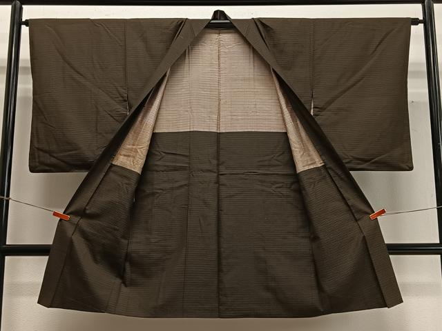 平和屋着物∞長羽織　紬地　縞　正絹　逸品　CABD4559ua