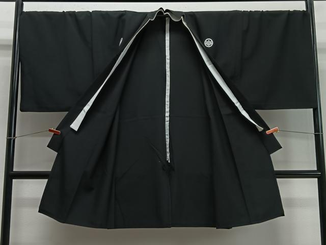 平和屋着物∞男性　長羽織　単衣　黒紋付　正絹　逸品　CABD4561ua