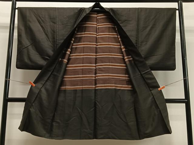平和屋着物∞男性　長羽織　紬地　格子　正絹　逸品　CABD4562ua