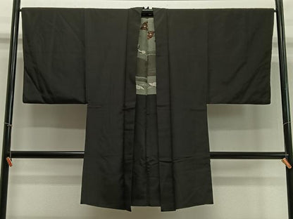 平和屋着物∞男性　長羽織　黒地　正絹　逸品　CABD4568ua