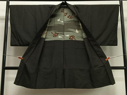 平和屋着物∞男性　長羽織　黒地　正絹　逸品　CABD4568ua