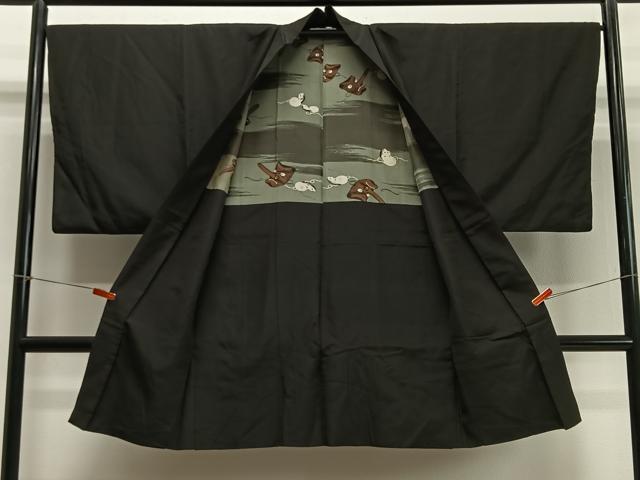 平和屋着物∞男性　長羽織　黒地　正絹　逸品　CABD4568ua