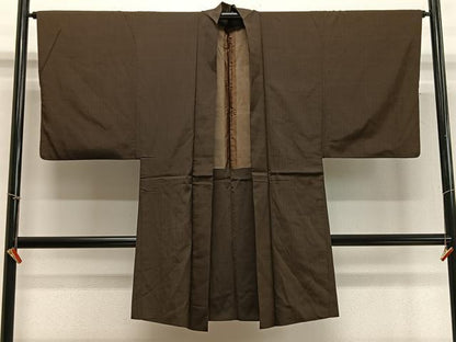 平和屋着物∞男性　長羽織　紬地　縞　正絹　逸品　CABD4574ua