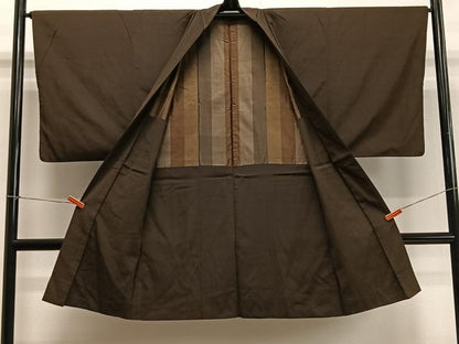 平和屋着物∞男性　長羽織　紬地　縞　正絹　逸品　CABD4574ua