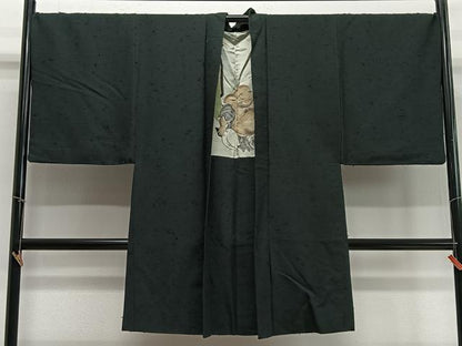 平和屋着物∞男性　長羽織　髭紬地　百入り茶色　正絹　逸品　CABD4579ua