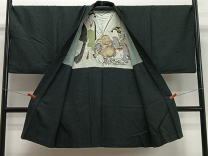 平和屋着物∞男性　長羽織　髭紬地　百入り茶色　正絹　逸品　CABD4579ua