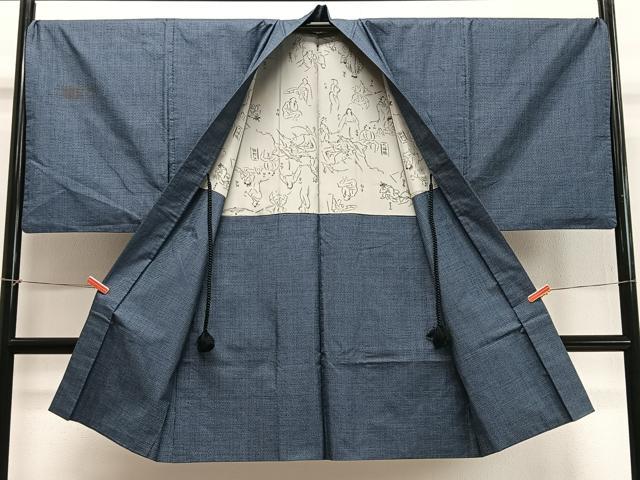 平和屋着物∞男性　長羽織　本場大島紬　100亀甲　総詰め　正絹　逸品　CABD4580ua