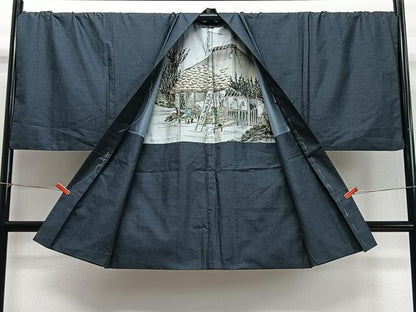 平和屋着物∞男性　長羽織　本場大島紬　100亀甲　総詰め　正絹　逸品　CABD4581ua