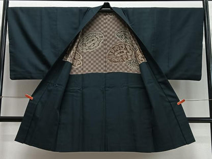 平和屋着物∞男性　長羽織　百入茶色　正絹　逸品　CABD4582ua
