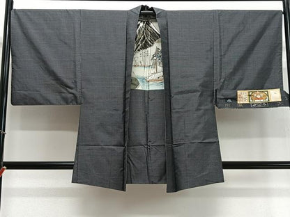 平和屋着物∞男性　羽織　本場大島紬　亀甲文様　総詰め　証紙付き　正絹　逸品　CABD4591ua