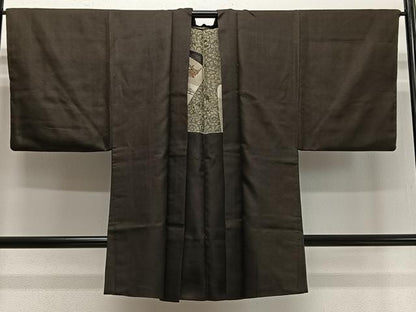 平和屋着物∞男性　長羽織　紬地　赤墨色　正絹　逸品　CABD4596ua