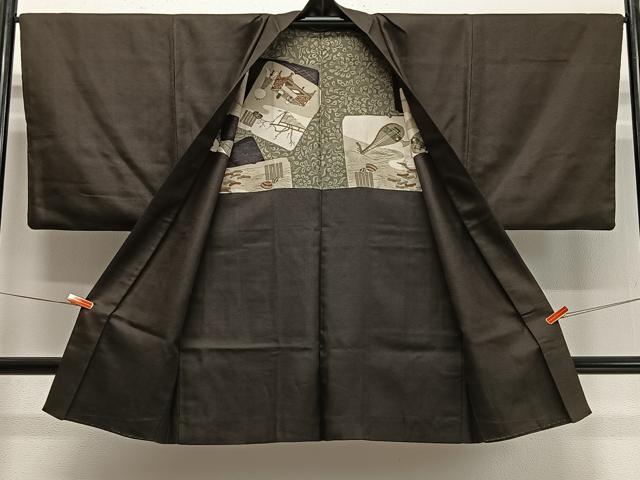 平和屋着物∞男性　長羽織　紬地　赤墨色　正絹　逸品　CABD4596ua