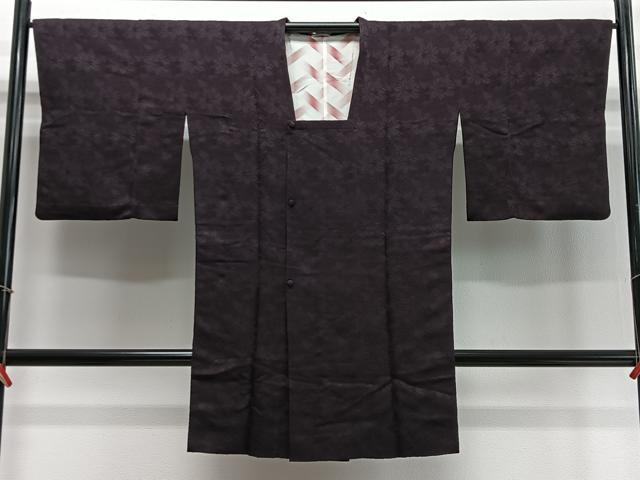 平和屋着物∞道行コート　草花地紋　似せ紫色　ロング丈　正絹　逸品　CABD4598ua