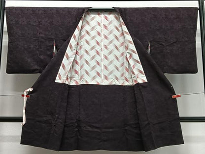 平和屋着物∞道行コート　草花地紋　似せ紫色　ロング丈　正絹　逸品　CABD4598ua