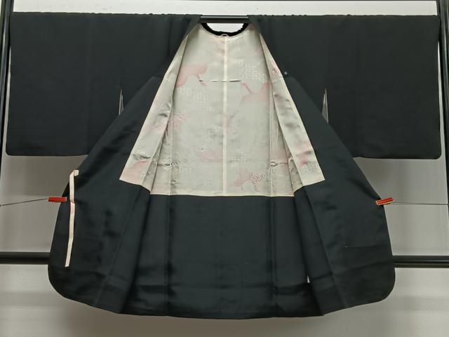 平和屋着物∞道行コート　総刺繍　乱菊　黒地　ロング丈　正絹　逸品　CABD4599ua