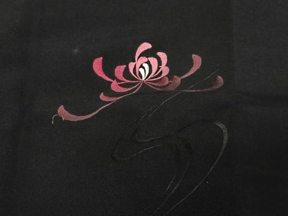 平和屋着物∞道行コート　総刺繍　乱菊　黒地　ロング丈　正絹　逸品　CABD4599ua