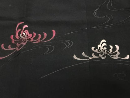 平和屋着物∞道行コート　総刺繍　乱菊　黒地　ロング丈　正絹　逸品　CABD4599ua
