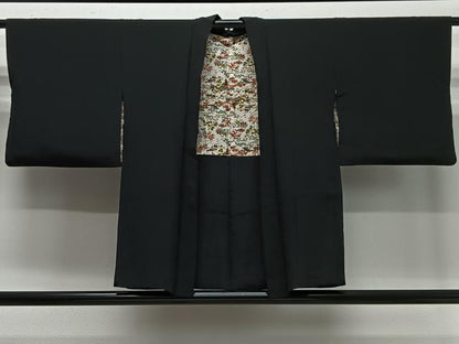 平和屋着物∞羽織　黒地　正絹　逸品　CABD4602ua