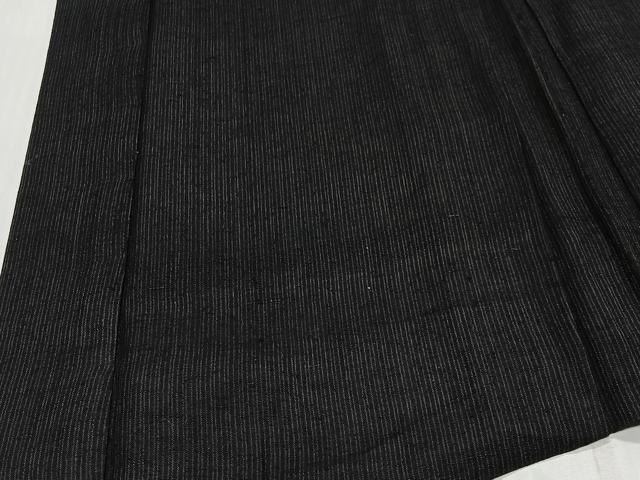 平和屋着物∞男性　長羽織　紬地　縞　黒地　正絹　逸品　CABD4606ua