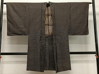 平和屋着物∞男性　長羽織　紬地　横段文　正絹　逸品　未使用　CABD4610ua
