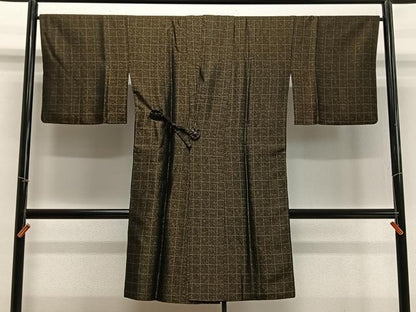 平和屋着物∞道中着　格子　ロング丈　正絹　逸品　CABD4611ua