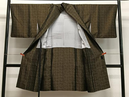 平和屋着物∞道中着　格子　ロング丈　正絹　逸品　CABD4611ua