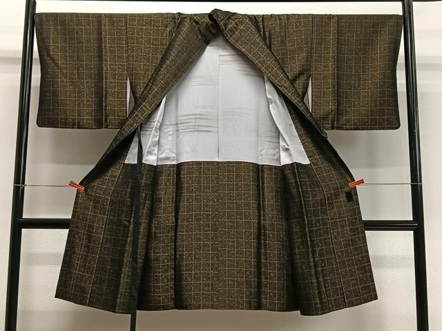 平和屋着物∞道中着　格子　ロング丈　正絹　逸品　CABD4611ua