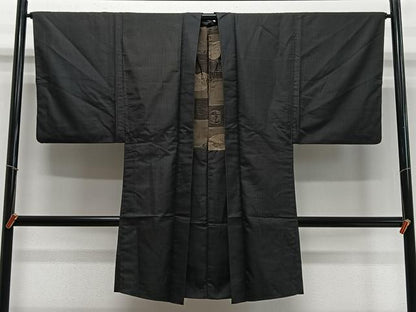 平和屋着物∞男性　長羽織　紬地　縞　正絹　逸品　CABD4614ua