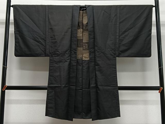 平和屋着物∞男性　長羽織　紬地　縞　正絹　逸品　CABD4614ua