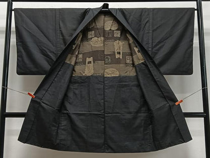 平和屋着物∞男性　長羽織　紬地　縞　正絹　逸品　CABD4614ua